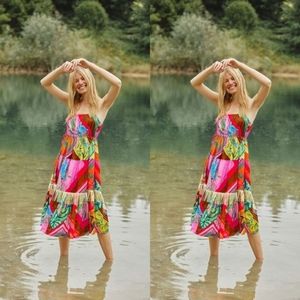 Anthropologie Farm Rio Palila Fringed Midi Dress